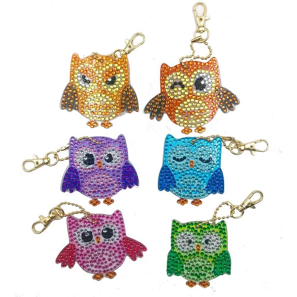 5Pcs DIY Keychain 1/5, 6 штук в партии, полностью своими руками специальные алмазов картина брелок мультфильм стикер "Сова" Для женщин сумка подвеска брелок ювелирный кольцо для ключей подарки - Цвет: 5Pcs DIY Keychain
