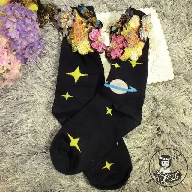

2020 Real Japan Pug Socks Girls Handmade Custom Stereo Sequins Beaded Flower Bee Brand Diamond Cotton Short Tube Pile Of Woman