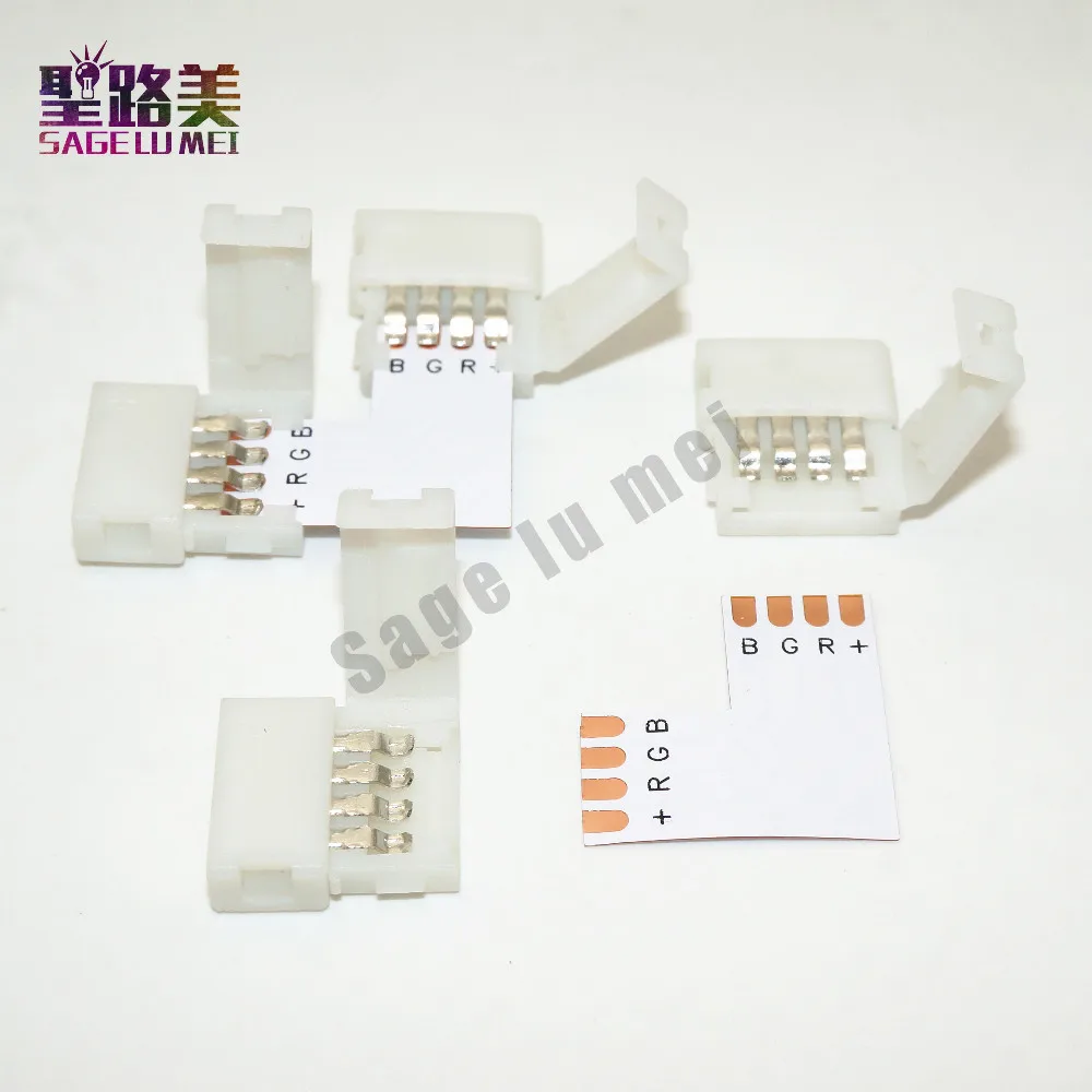 

4pin LED Connector L Shape PCB Corner Splitter 10mm Solderless No Welding Adaptor with Clips for 5050 RGB LED Strip Lights