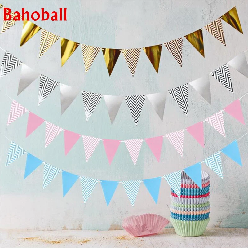 5 м 12 флагов розовое золото Бумажная гирлянда баннер для вечеринки в честь