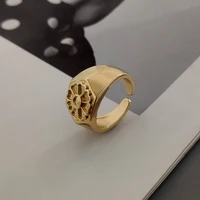 just feel cute carved small daisy ring for women simple gold color brass open ring size adjustable trendy statement jewelry gift