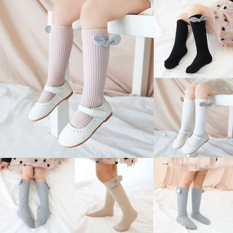 

Bowknot Kids Stocking 2019 Winter New Cotton Knitted Warm Solid Girl Infant Knee High Stockings Slim Fit Elastic