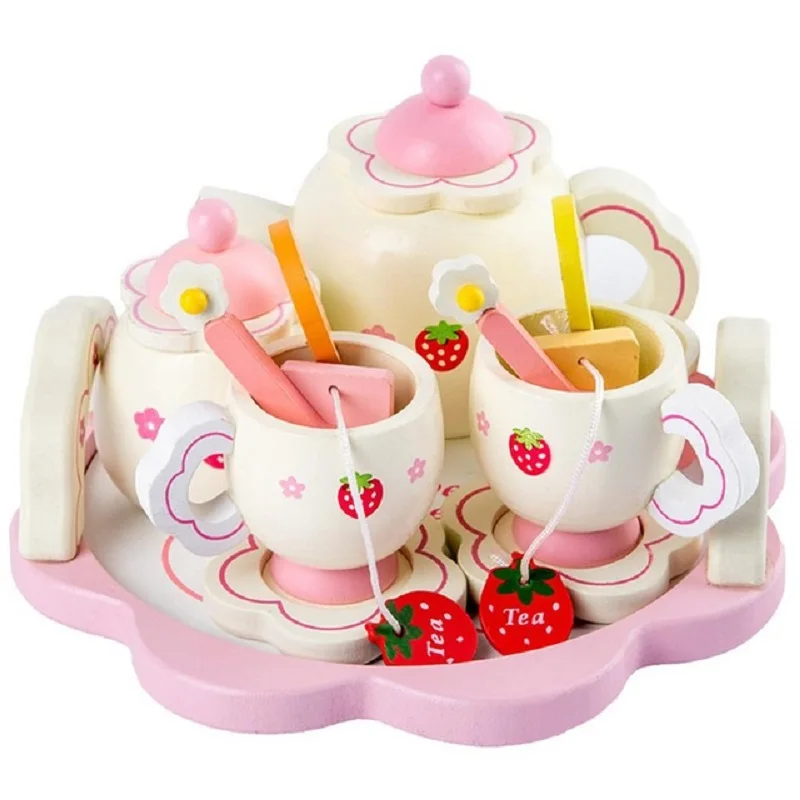 

Simulate Wooden Tea Set Play Kitchen Toys House Educational Tools Baby Early Education Puzzle Tableware Gift Pretend Play Sets