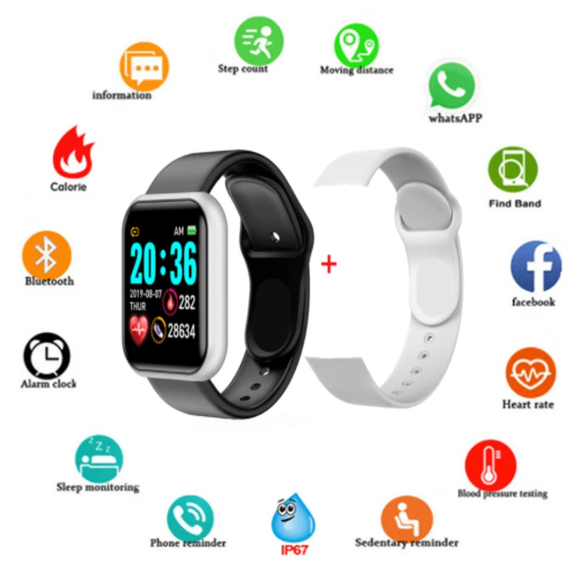 

Reloj hombre inteligente Y68 Smart Bracelet D20 Heart Rate and Blood Pressure Bracelet Digital wristwatches series 5 smart watch