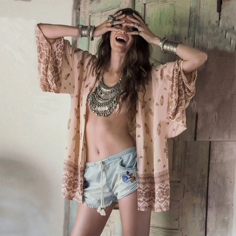 

European and American beach coat cow head pattern positioning flower chiffon blouse bikini cardigan sun protection jacket 2021