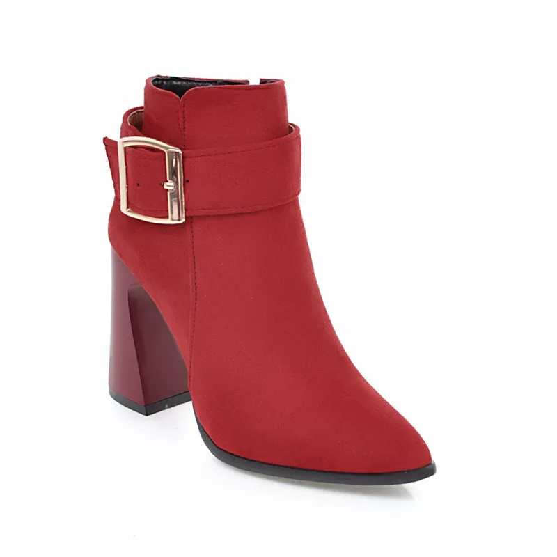 Обувь на молнии женские ботильоны полусапожки с пряжкой высоком каблуке меху для