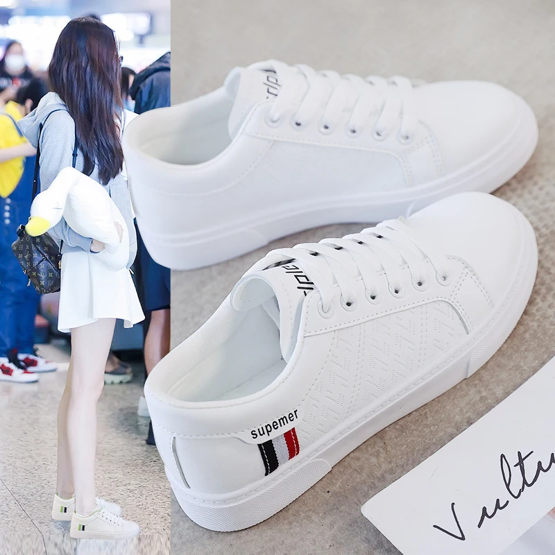 

Women Sneakers Autumn Leather Light White Sneaker Female Platform Vulcanized Shoes Spring Casual Breathable Sports Shoes 35-40