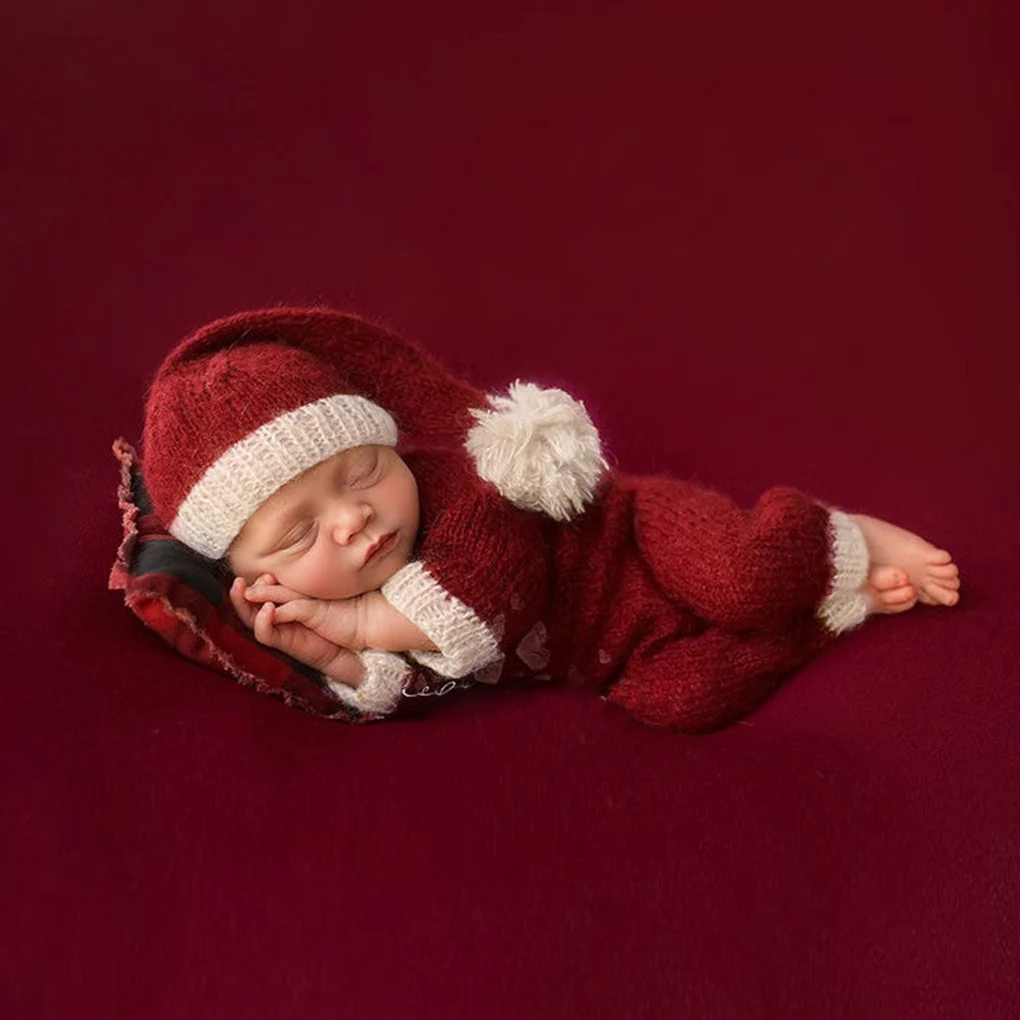 

Baby Jumpsuit Costume Photography Prop Christmas Hat Outfit Soft Handmade Newborn Baby Cloth