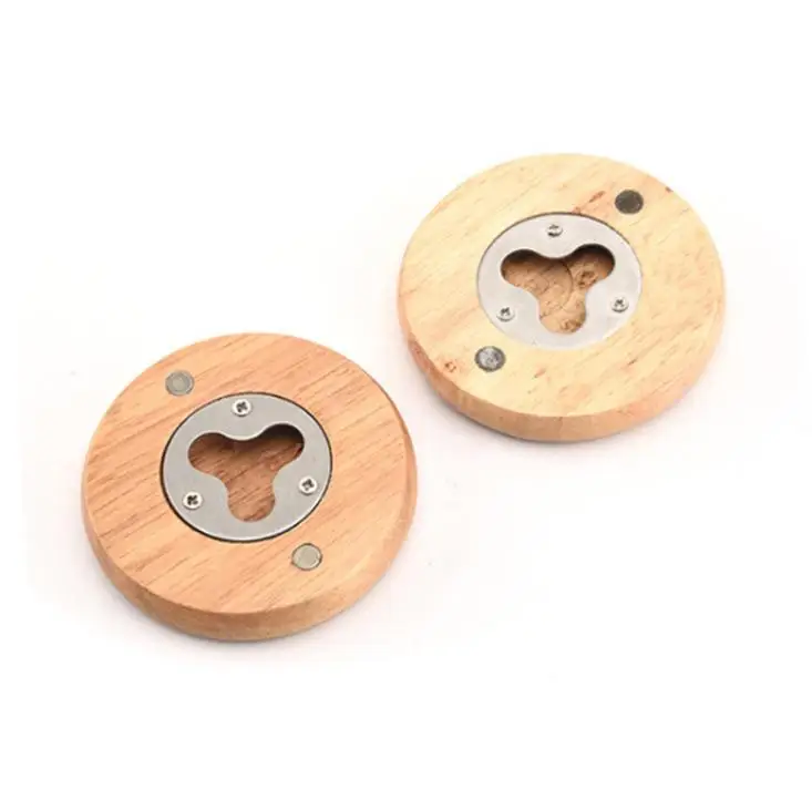 

100Pcs/lot Wooden Round Shape Bottle Opener Coaster Fridge Magnet Decoration Beer Bottle Opener Factory wholesale SN3465