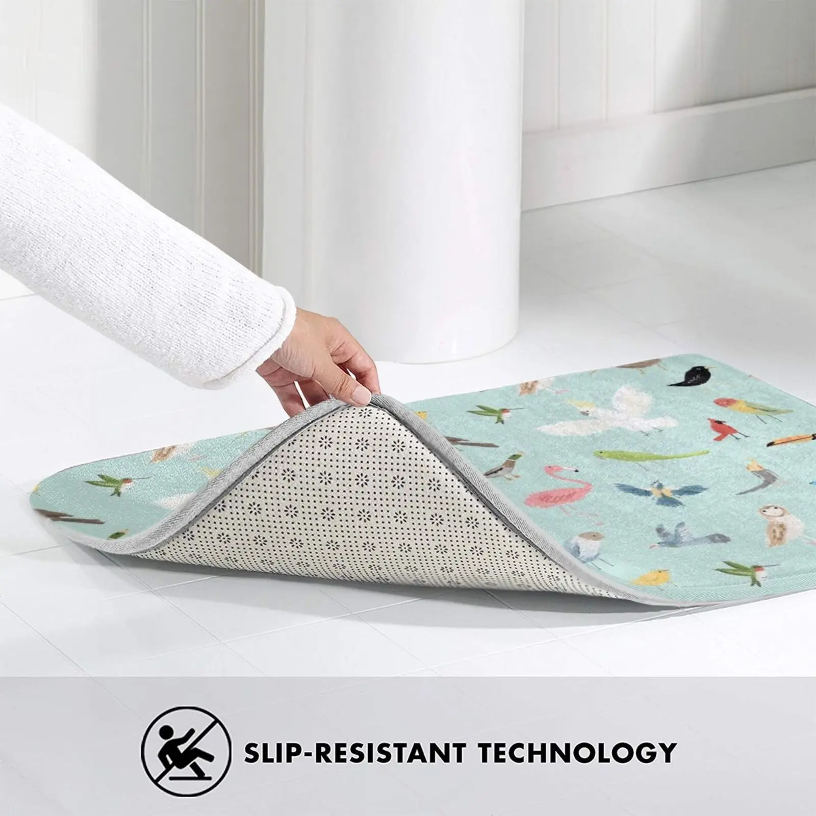 Коврик для пола с мягким нескользящим покрытием с рисунком птиц: зеленый голубой милые животные мята попугай фламинго кокату.