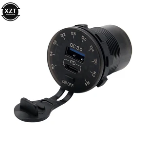 Зарядное устройство для автомобилей, 18 Вт, USB Type-C, PD, 12 В, быстрая зарядка 3,0, водонепроницаемое, для внедорожников, со светодиодный ным вольтметром, выключателем питания