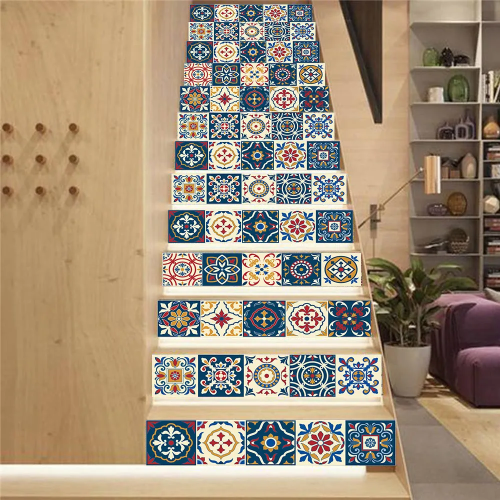 

13pcs Staircase Stitching Series Color Tiles Decoration Home Waterproof Wall Stickers Creative Steps Stickers