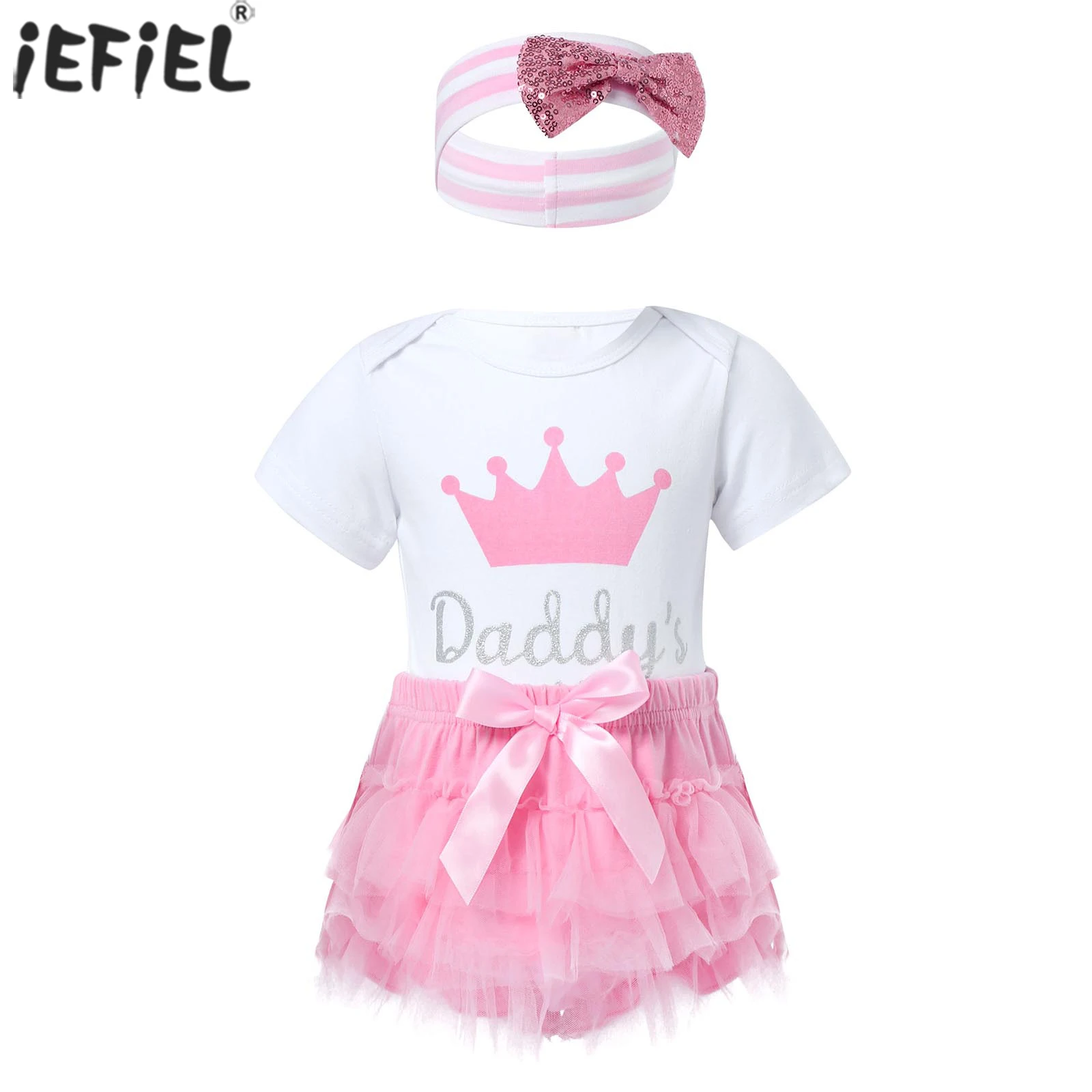 

Newborn Baby Girl Clothes Set Summer Short Sleeve Daddy's Princess Romper Tutu Shorts Headband 3Pcs Outfit Infant Clothing