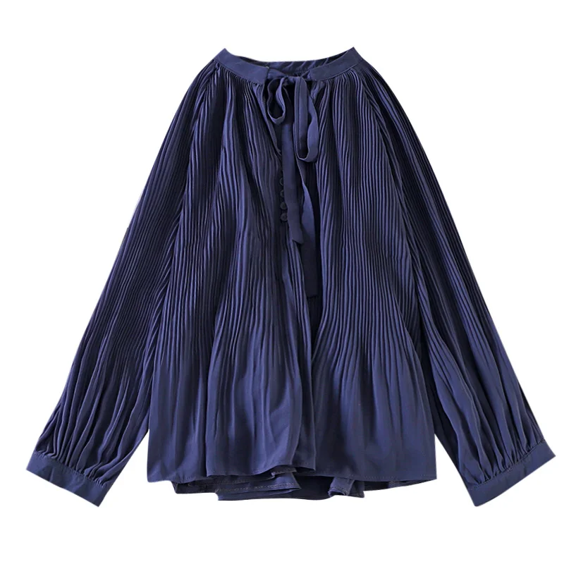 Женская шифоновая блузка с бантом на воротнике Повседневная плиссированная