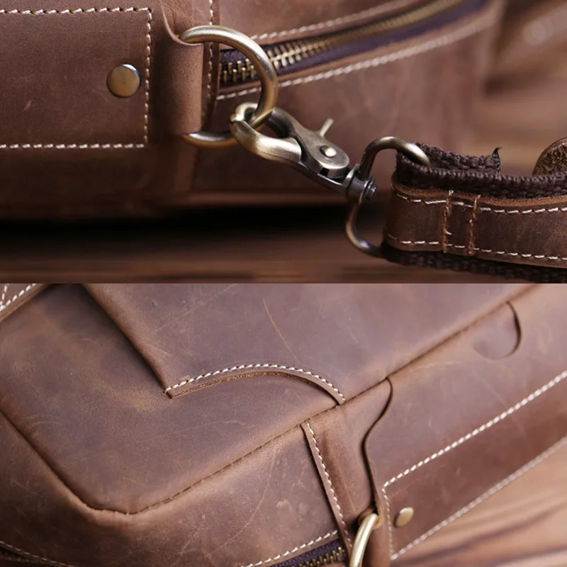 AETOO Leather handbag vintage handmade horse leather men's bag business 14 inch computer briefcase |