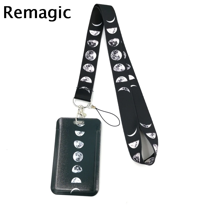 

Lunar Eclipse Moon Space Lanyard Credit Card ID Holder Bag Student Women Travel Card Cover Badge Car Keychain Decorations