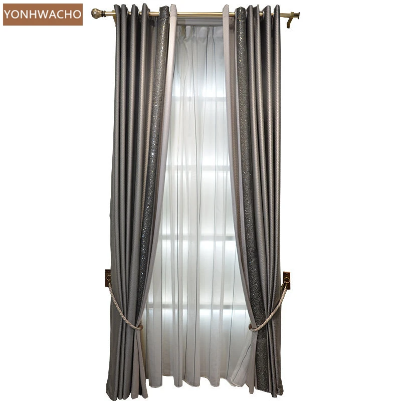 

Custom curtain Light luxury modern living room bedroom study balcony dark grey thick cloth blackout curtain tulle panel C722