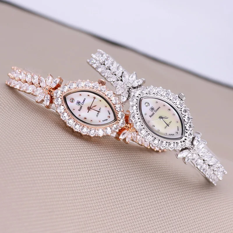 Royal Crown Lady Women's Watch Japan Quartz Fashion Luxury Jewelry Hours Mother of Pearl Bracelet Rhinestone Girl Gift Box