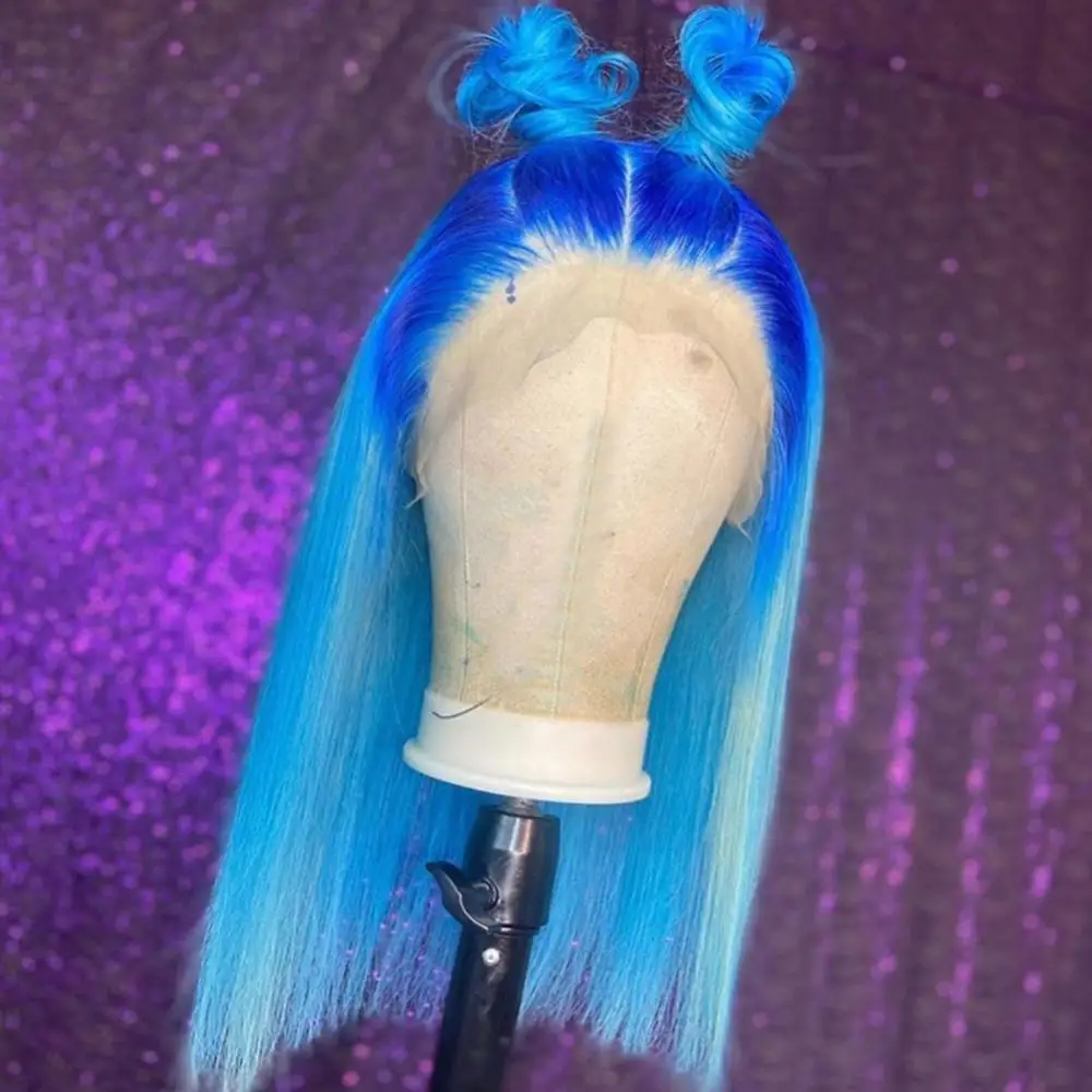 150% цветные волнистые человеческие волосы бразильские Remy Ombre Blue 13x4 прозрачные