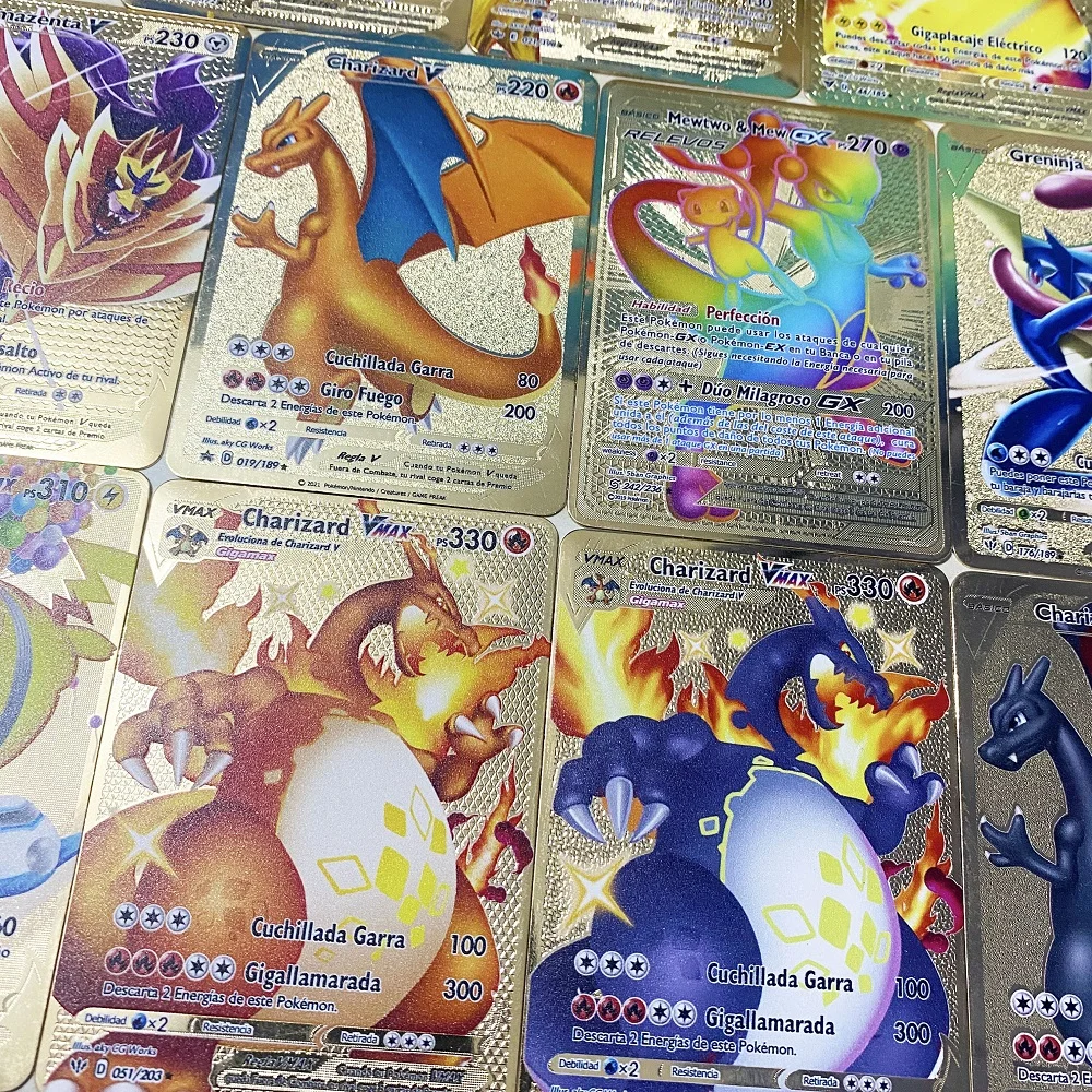 Испанские Покемоны металлические карты V-образные Желтые Vmax коллекция подарков