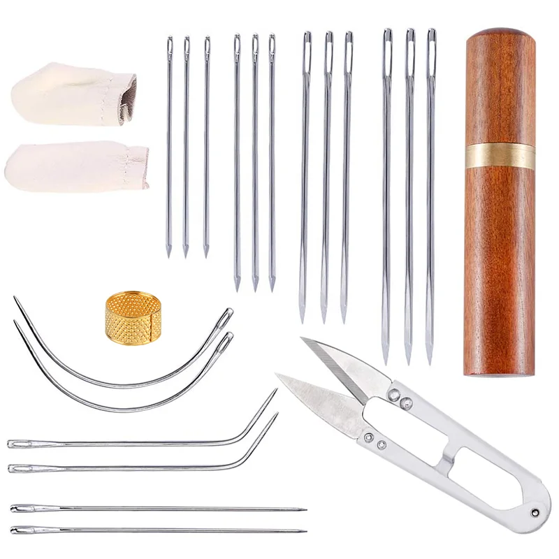 

LMDZ Leather Embroidery Needles with Needle Case, Including Curved Needles, Triangle Needles, Straight Needles, Thimble