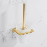 brushed gold bathroom toilet brush holder set aluminum glass wall mounted nail punched installation method clean scrub shelfs