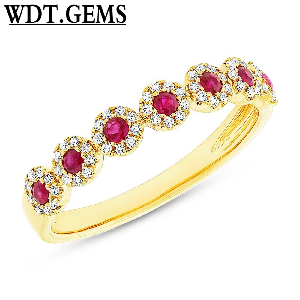 

0.40 TCW 10K Yellow Gold Natural Round Red Ruby Diamond Ring Anniversary Band