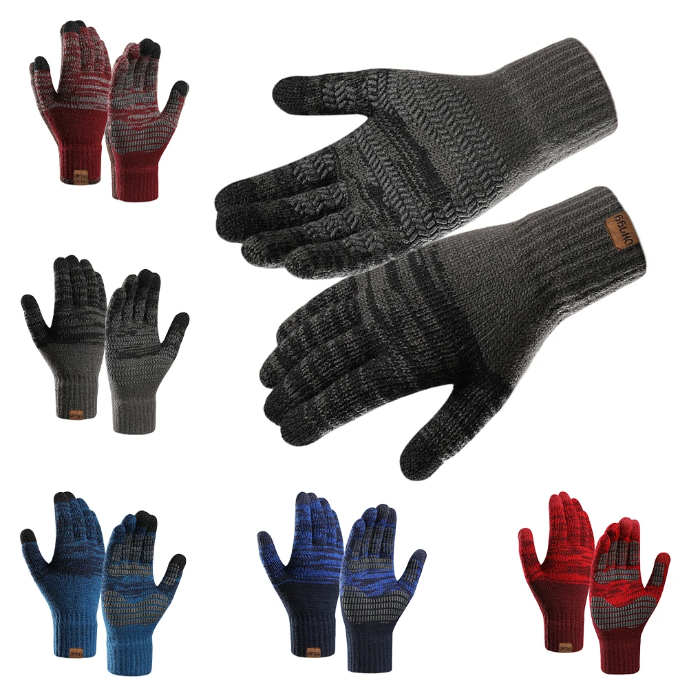 

Windproof Winter Warm Knitted Gloves Full Finger Men Women Touch Screen Thermal Thick Fleece Glove Outdoor Riding