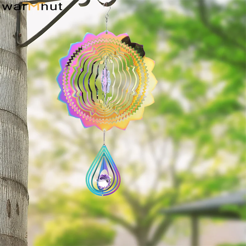 WarmHut 3D Stainless Steel Wind Chimes Colorful Wind Chime 15cm Wind Spinner Windchime Window Hanging Ornaments Yard Garden Deco