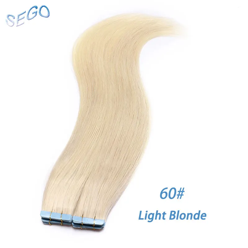SEGO1"-24" 2,5 г/шт. 10/20 шт. волосы на Клейкой Ленте имитирующей кожу волосы, прямые, лента(с чешуйками в одном направлении), опт, не Волосы remy двусторонний скотч волосы для увеличения объема - Цвет: #60