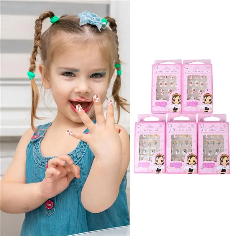 

120Pcs 5 Boxes Kids False Nails Child Full Cover Fake Nails False Nail Tips Manicure Beauty Tools Children Nails Art Accessories