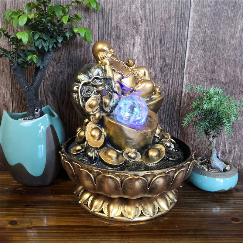 Креативная статуя Будды Maitreya с лотосом водяного фонтана поделки полимерный