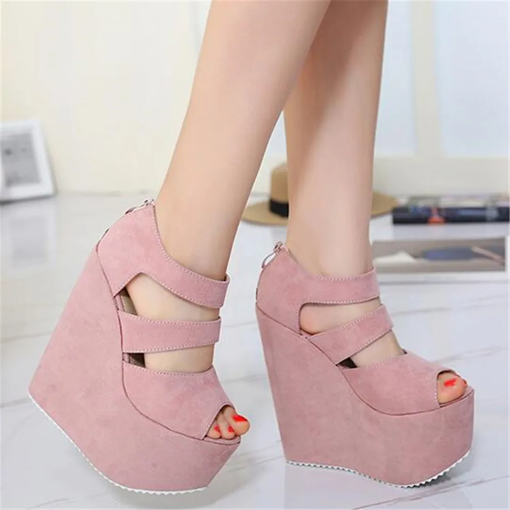 

Summer Night Party Ladies High Heel Sandals 17CM High Heels Platform Wedges Pumps For Women Fashion Ladies Black Thick Sole Shoe