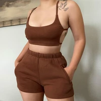 summer backless camis and shorts loungewear set clothes vendors for women sporty ribbed casual strap 2 piece suit tracksuit