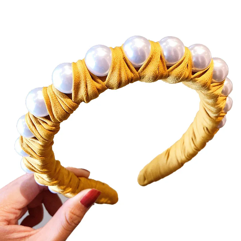

2021 New Women Elegant Colorful Big Pearls Cloth Velvet Hairbands Sweet Headband Hair Holder Ornament Fashion Hair Accessories