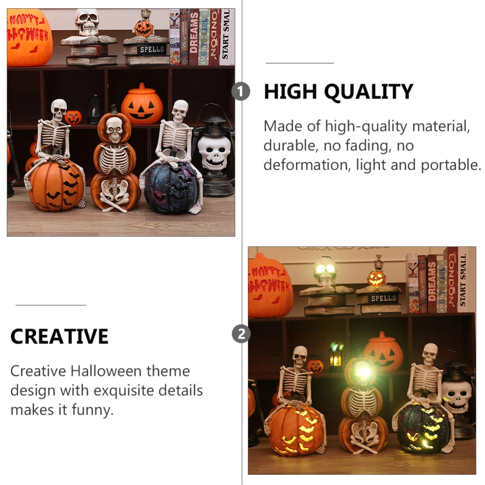 

Pumpkin Skeleton Night Light Resin Desktop Adornment Decorative Lamp