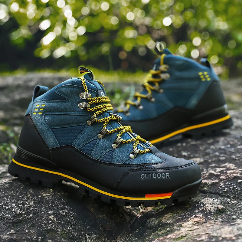 Мужская обувь для походов, водонепроницаемая кожа, альпинизм, рыбалка, новая популярная наружная высокая обувь с антискользящей подошвой.