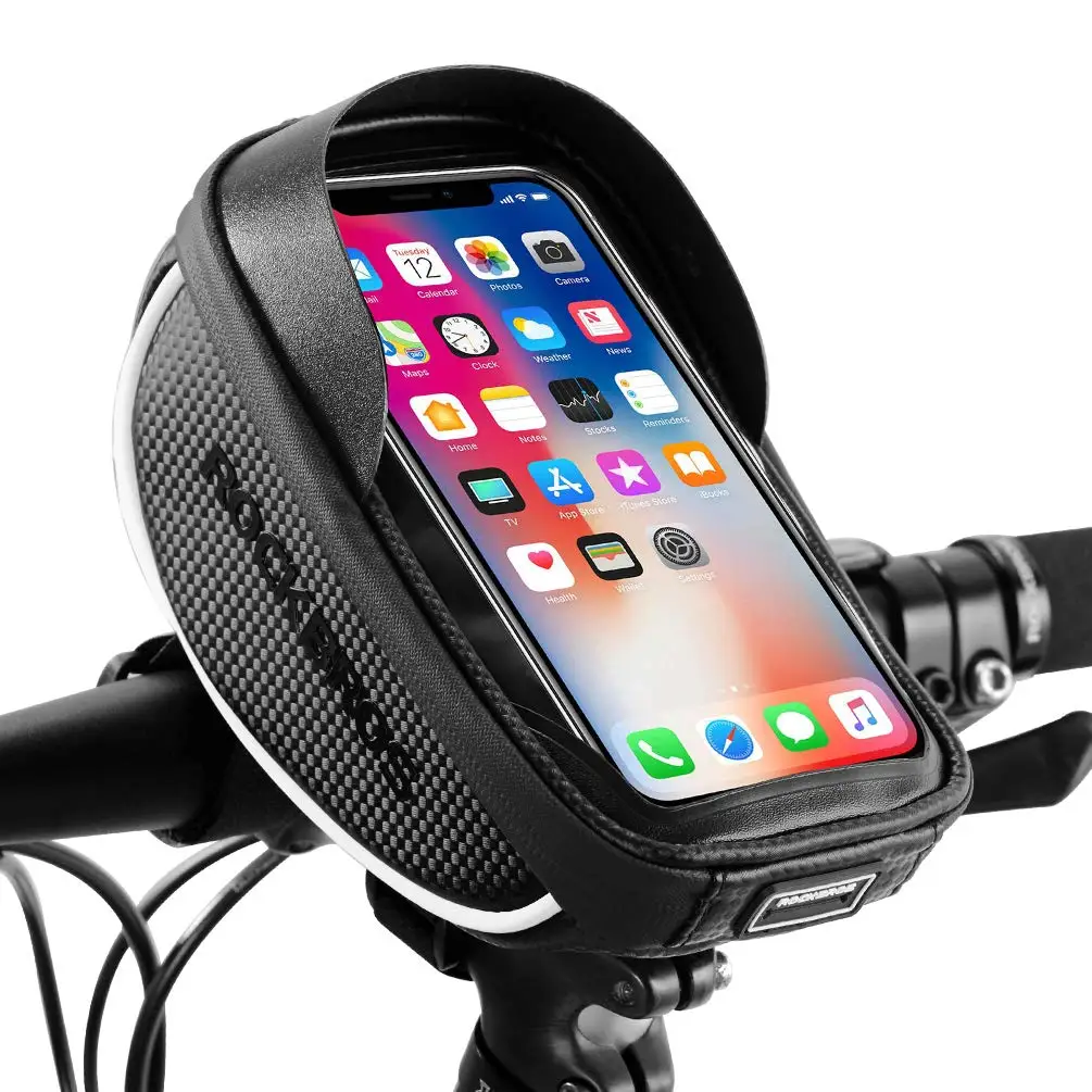 

ROCKBROS Waterproof Bike Front Top Tube Cellphone Bag Bicycle Handlebar Bag Sensitive Touch Screen TPU Fits for 6.5" Below Phone