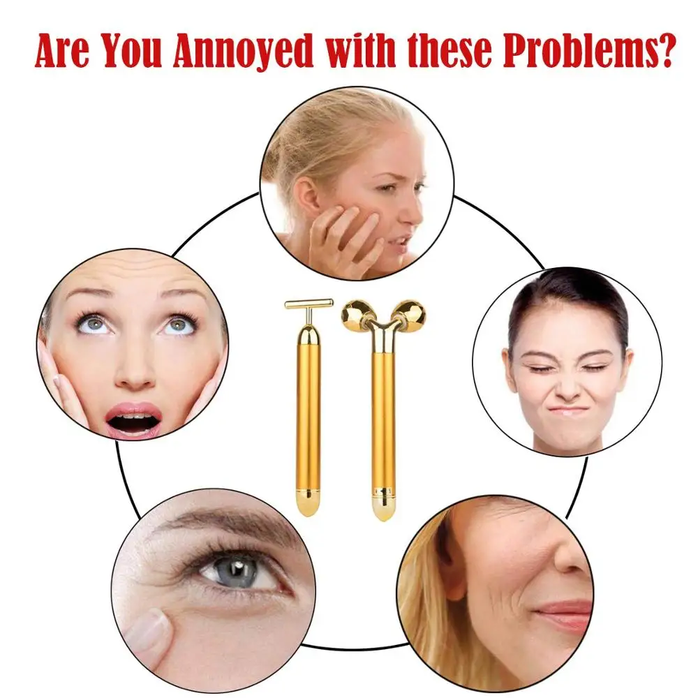 Красота бар Золотой Пульс 24k массажер для лица ролик вибропалка подтяжка морщин