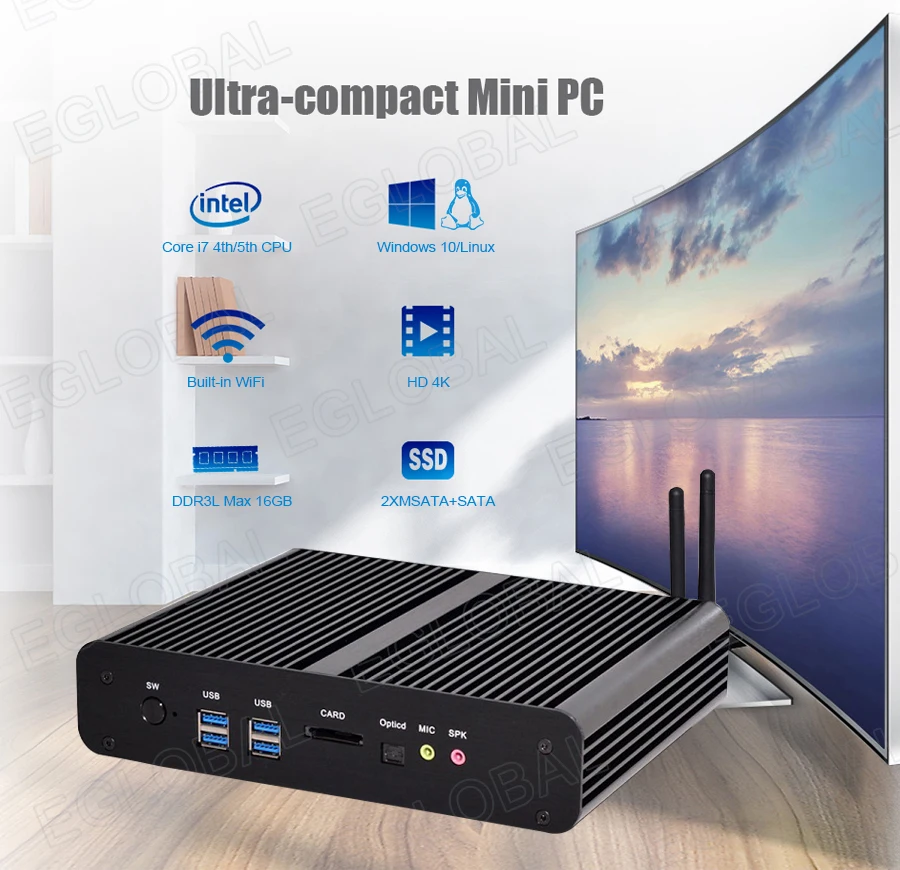 Core I7 4500U 16 Гб ОЗУ 128 ГБ SDD 1 ТБ HDD безвентиляторный Intel Nuc Мини ПК Windows10 поддержка 4K Dual Lan Dual HDMI дисплей 4K 3D игры