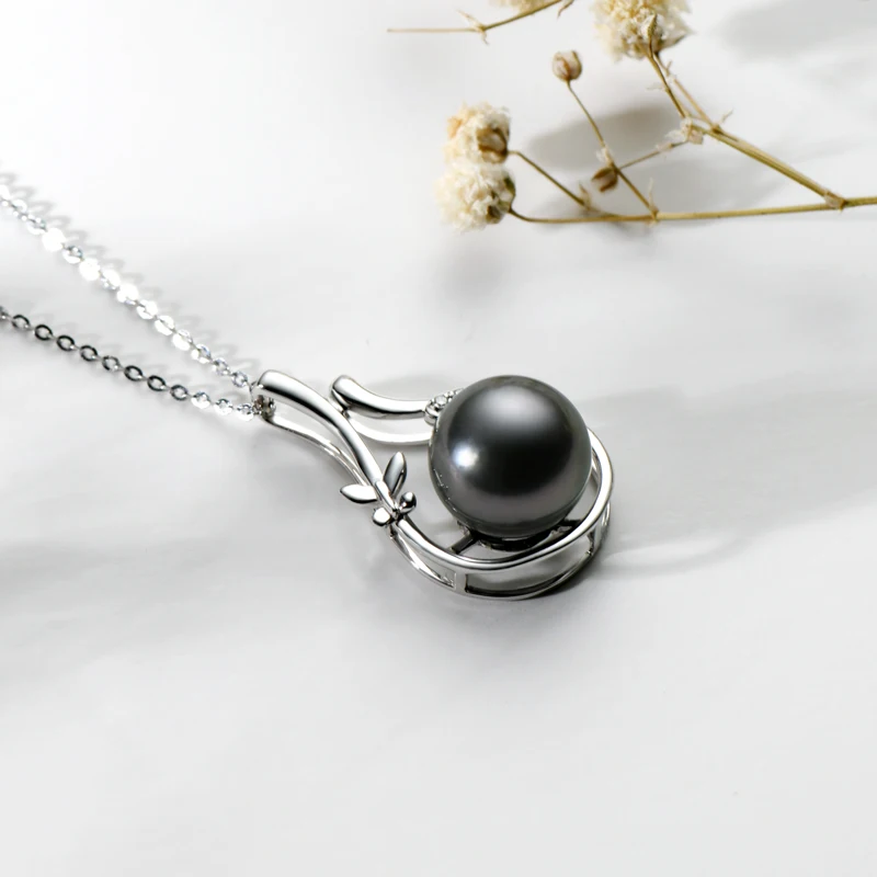 買取 Lnngy 18 18k純金のネックレス9-10タヒチスパイラル黒真珠ネックレス半バロックネックレスとシルバーチェーン女性のギフト