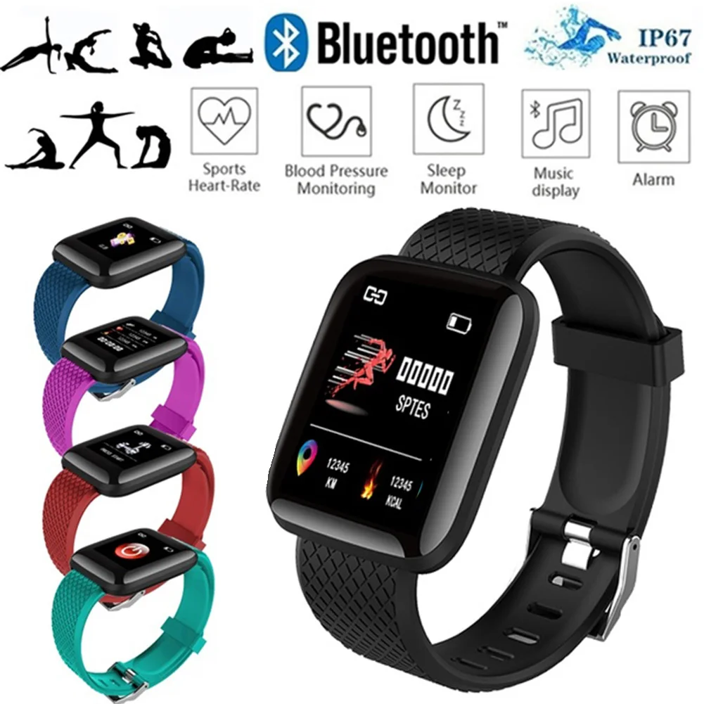 

Smart Watch Bluetooth 116 Plus Sport Fitness Tracker Heart Rate Monitor with SIM Card Touch Screen Bracelet for Android IOS