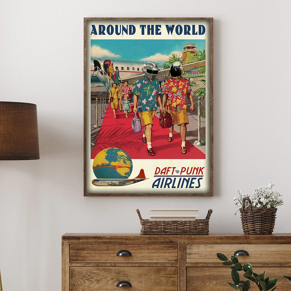 

Daft Punk Poster Around The World Print Music Wall Art Poster Fashion Art Painting Canvas Wall Home Decor Quadro Cuadros