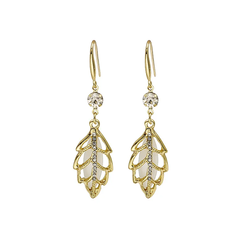 

925 Silver Vintage Leaf Hanging Earrings Rhinestone Drop Earrings For Women Girls Wedding Jewelry Earrings