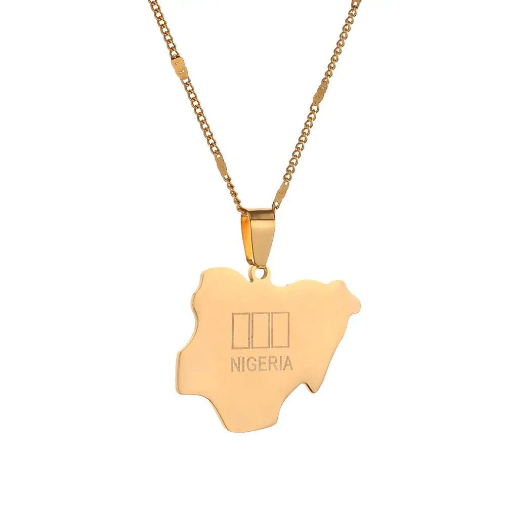 

Stainless Steel Gold Colr Nigeria Map Pendant Necklaces Nigerians Maps Chain Jewelry