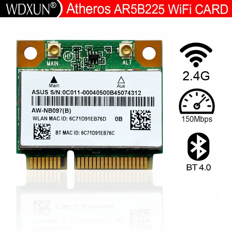 Atheros AR5B225 AR9485 WCNB608AH AR9004WB-1NG Half Mini PCI-Express bluetooth4.0 150 Мбит/с WLAN Wi-Fi беспроводная карта |
