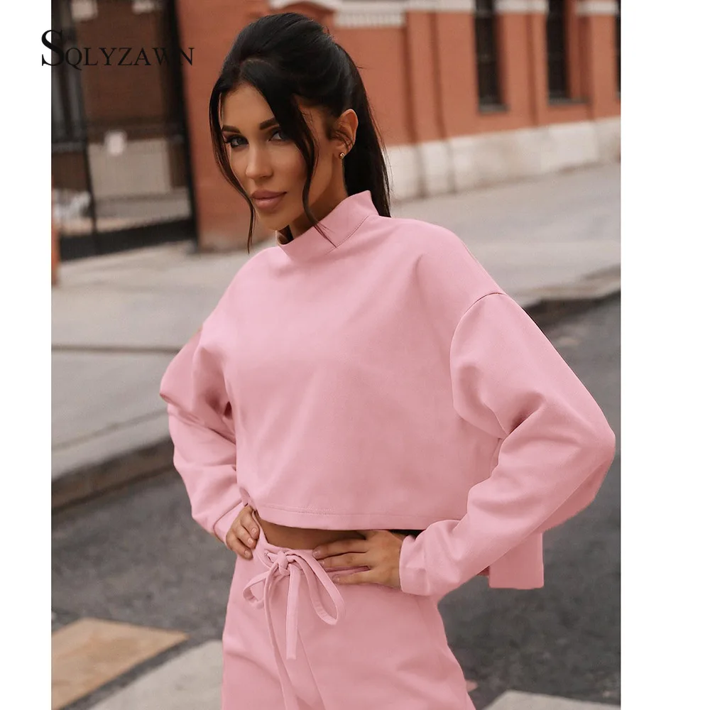 Спортивный костюм женский из 2 предметов Свитшот оверсайз с высоким воротником и