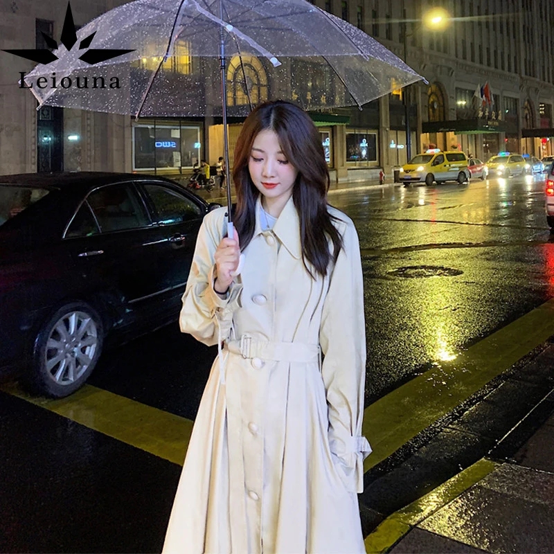 

Leiouna Office Lady Loose 2021 New Fashion Women's Autumn Breasted Korean Windbreaker Women Coat Medium Winter Length Thin Coat