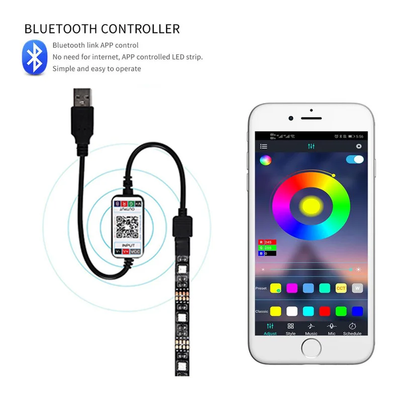 

Bluetooth LED Strip Lights RGB 5050 SMD Flexible Ribbon Waterproof RGB LED Light 5M 10M Tape Diode DC 5V Control Led Room Lights