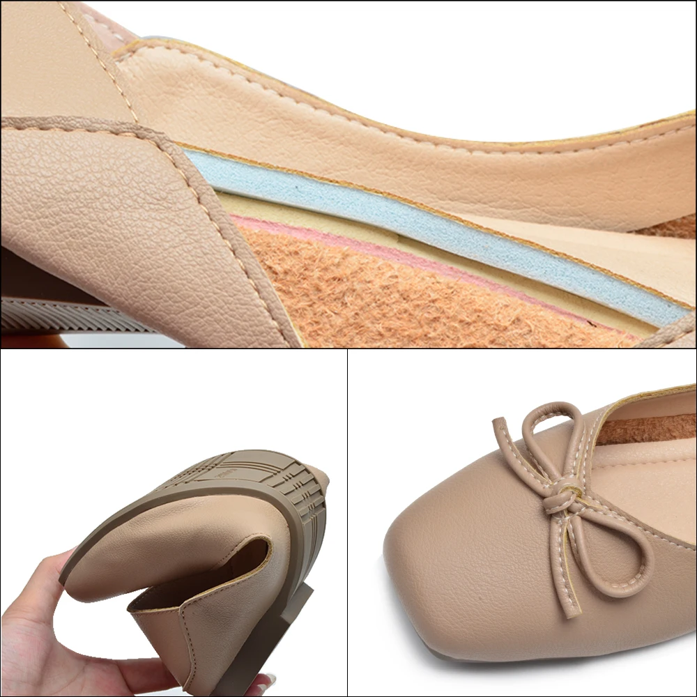

Women Shoes 2020 Summer Autumn PU Ballet Flats Slip on Shoes Bow decoration Squre Toe Soft Rubber outsole COSYSUSY